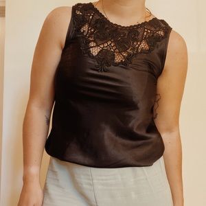 Vintage Black Silk Tank-Top